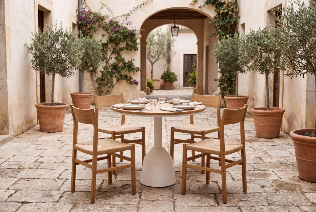 Balance 30” Round Teak Dining Table setting