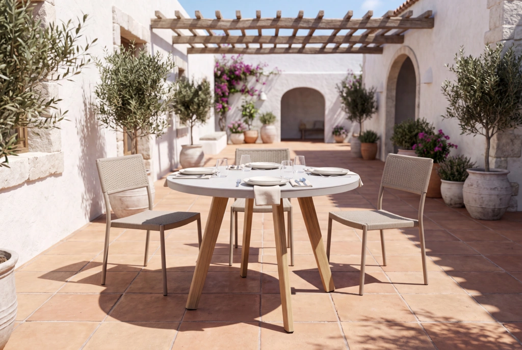 Jumbo Dining Table 36” Round – Ceramic setting