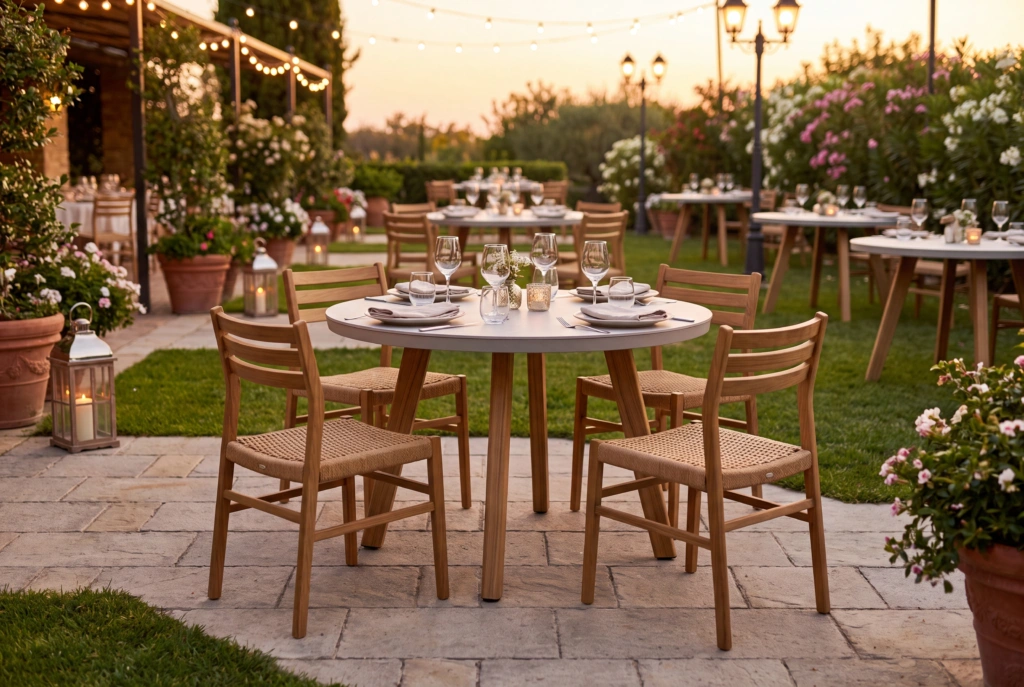 Jumbo Dining Table 36” Round – Ceramic setting