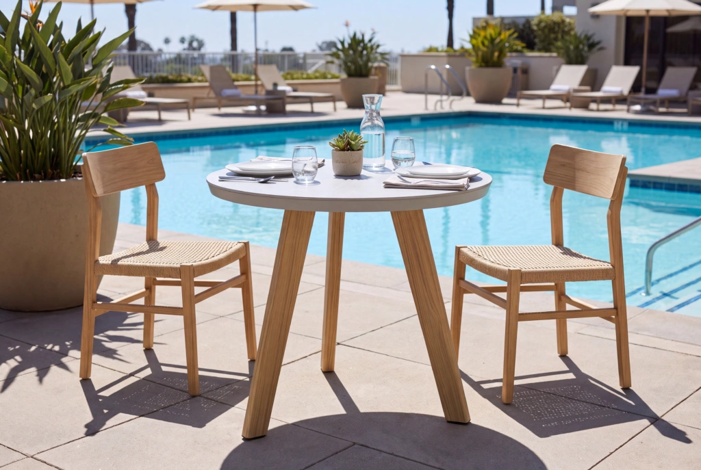 Jumbo Dining Table 36” Round – Ceramic setting