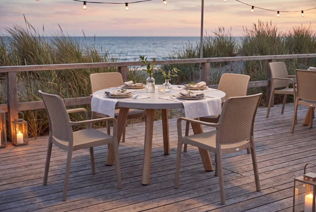 Jumbo Dining Table 36” Round – Ceramic setting
