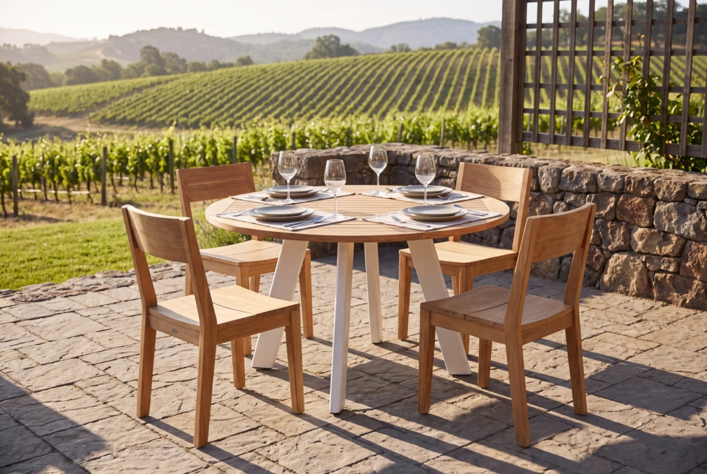 Jumbo Dining Table 36” Round – Teak setting