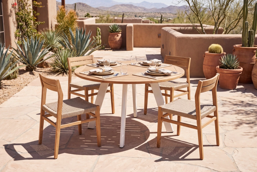 Jumbo Dining Table 36” Round – Teak setting