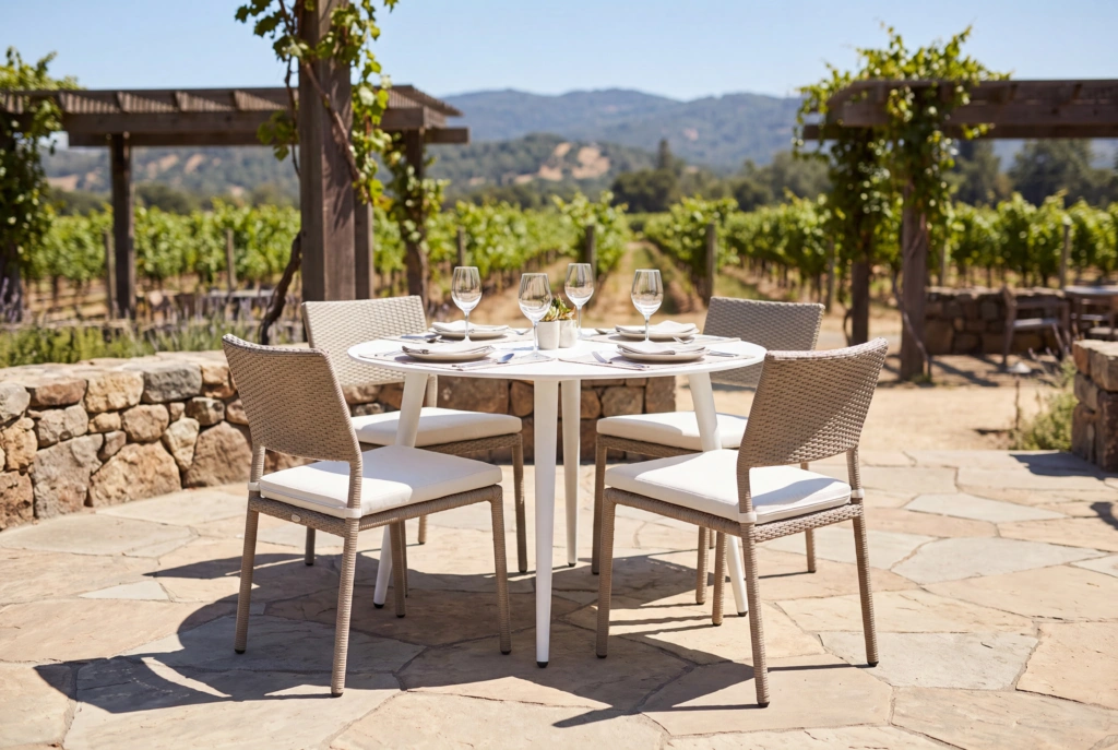 Monaco Dining Table Alum 36 Round setting