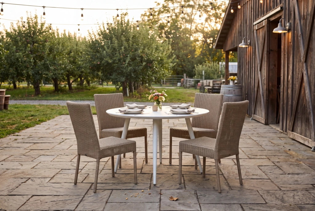 Monaco Dining Table Alum 36 Round setting