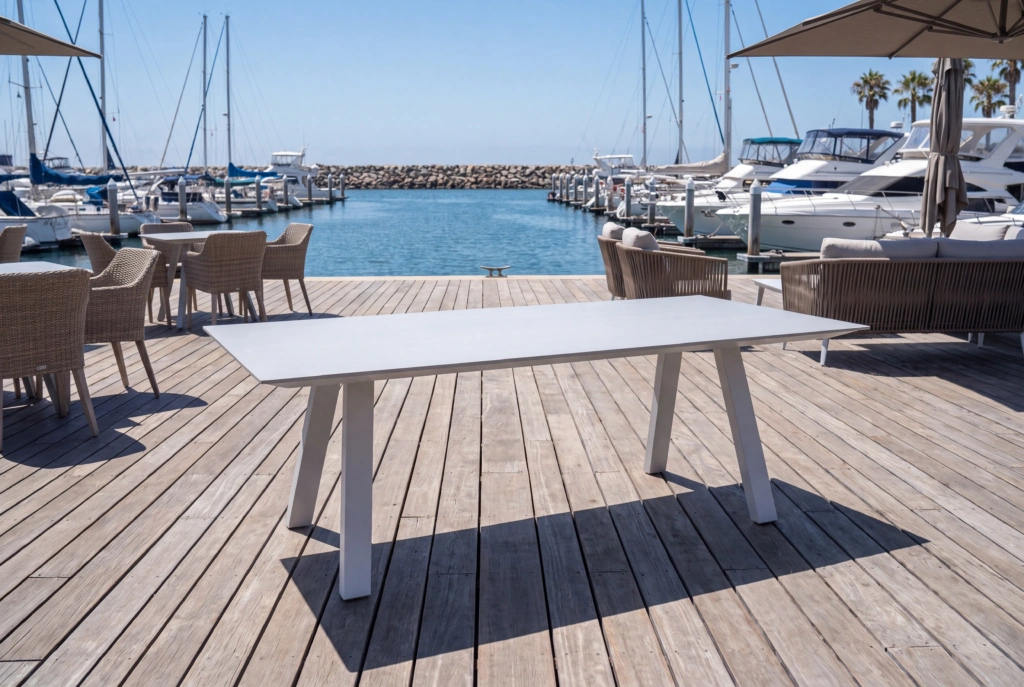 Monaco Dining Table Rectangle V-Base With Aluminum Top setting