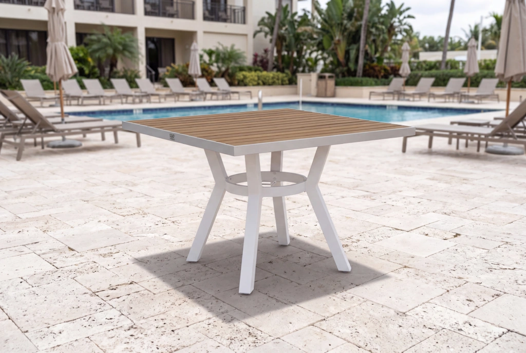 Monaco Dining Table Rectangle V-Base With Aluminum Top setting
