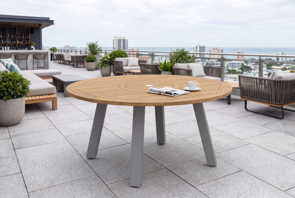 Monaco Dining Table Rectangle V-Base With Aluminum Top setting