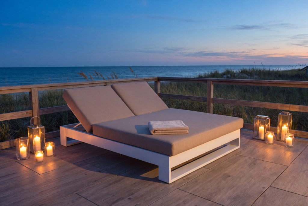 Palm Beach Sunlounger Double with Elevated Platform Base setting