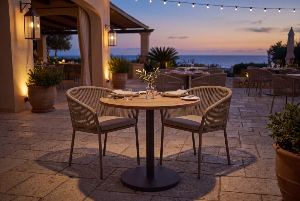 Bergen 28” Round Dining Table – Teak setting