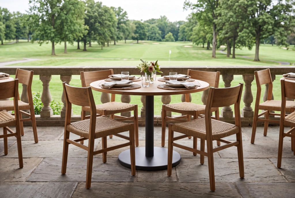 Bergen 28” Round Dining Table – Teak setting