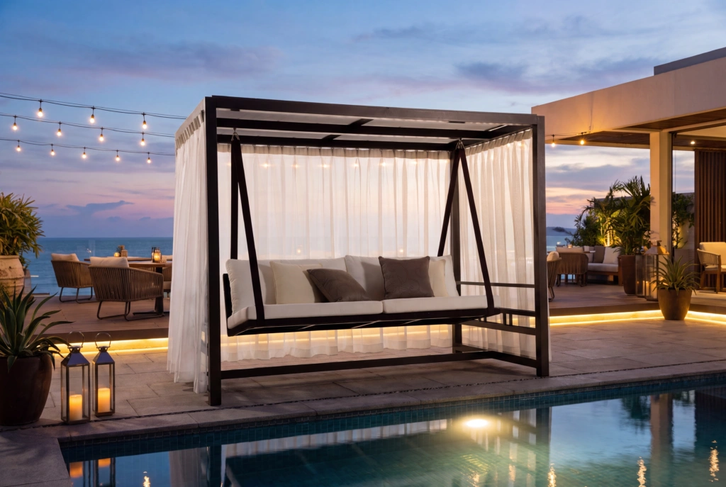 Ocean Breeze Cabana with Swing setting