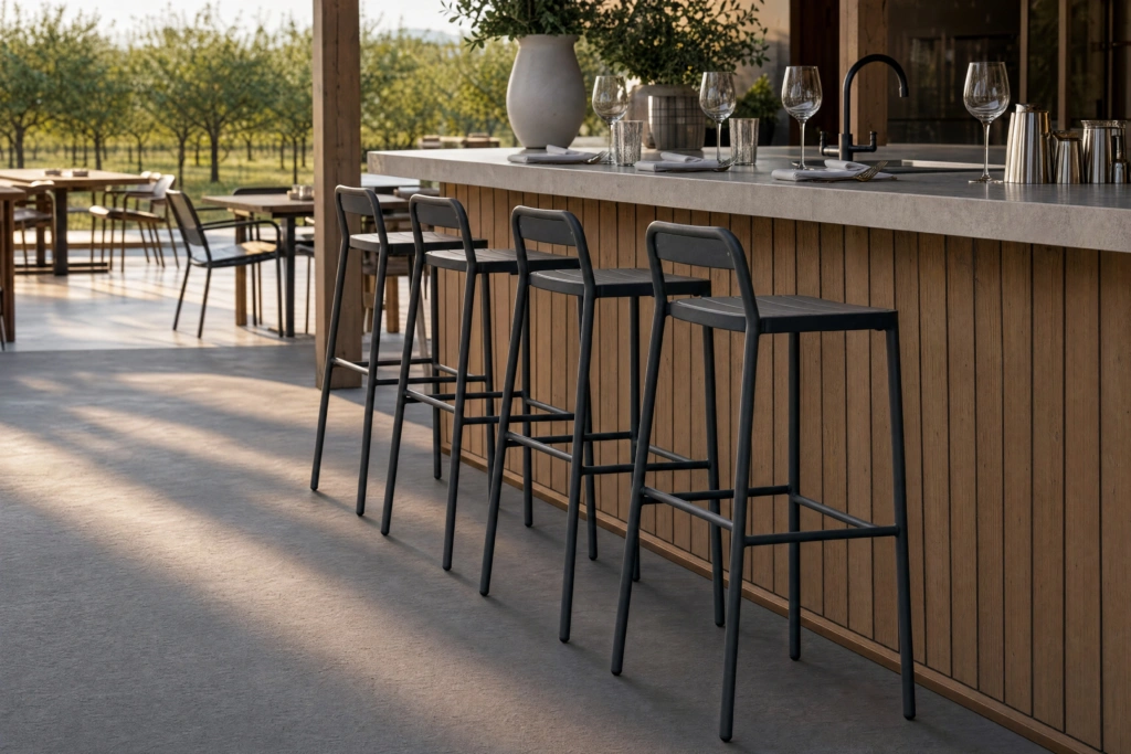 Oval Barstool – Faux Teak setting