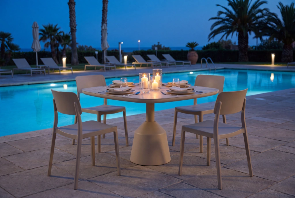 Balance Dining Table with Eased Edges – Ceramic setting