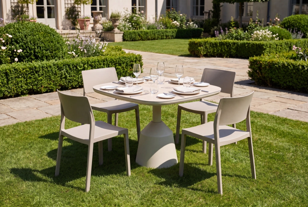 Balance Dining Table with Eased Edges – Ceramic setting