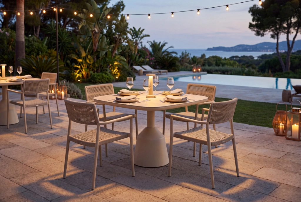 Balance Dining Table with Eased Edges – Ceramic setting
