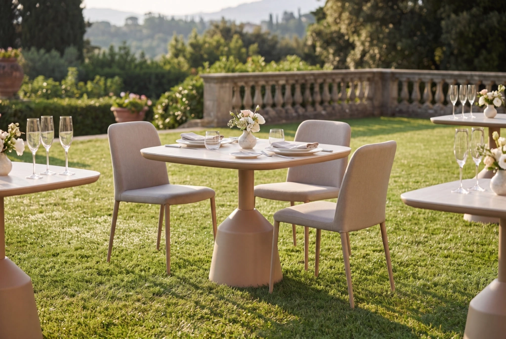 Balance Dining Table with Eased Edges – Ceramic setting