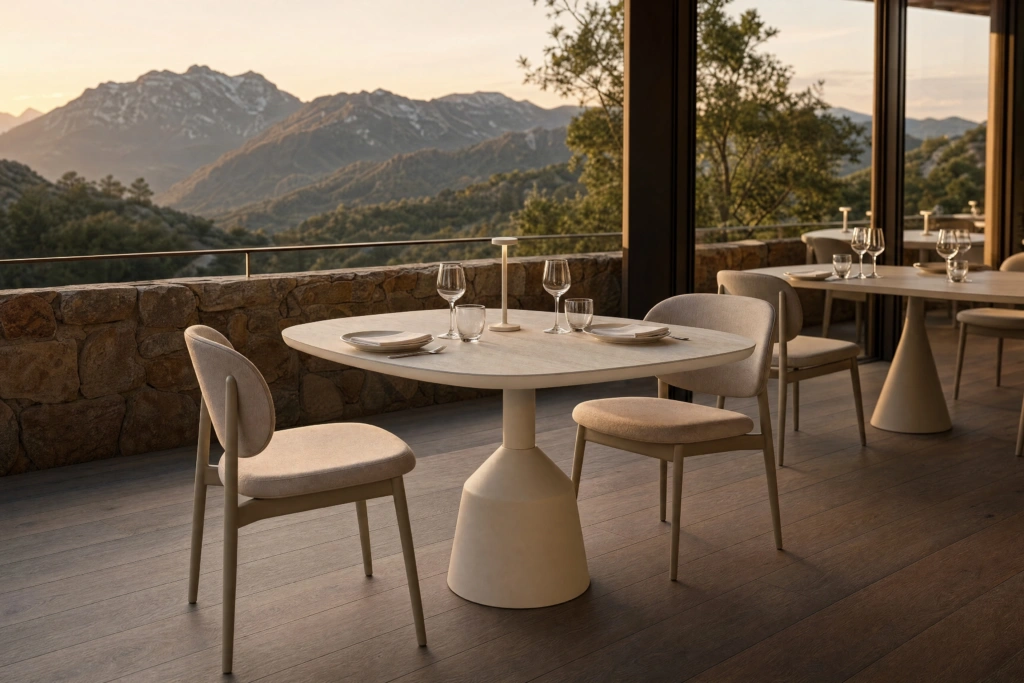 Balance Dining Table with Eased Edges – Ceramic setting