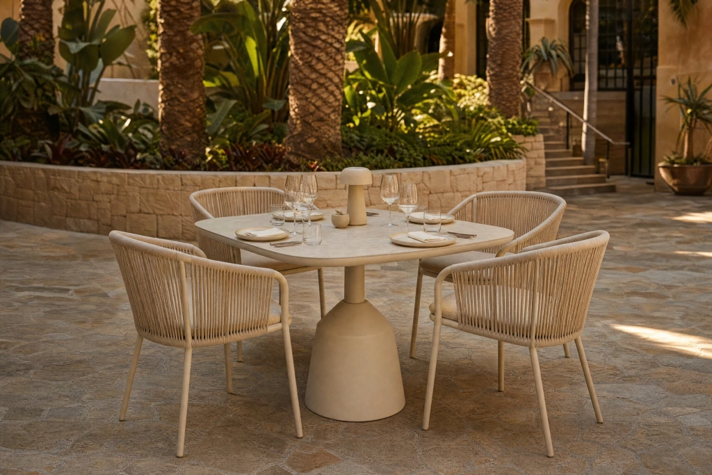 Balance Dining Table with Eased Edges – Ceramic setting