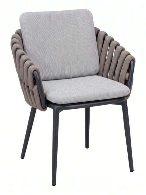 Capri A armchair with anthracite powder-coated frame and taupe woven strap, front view