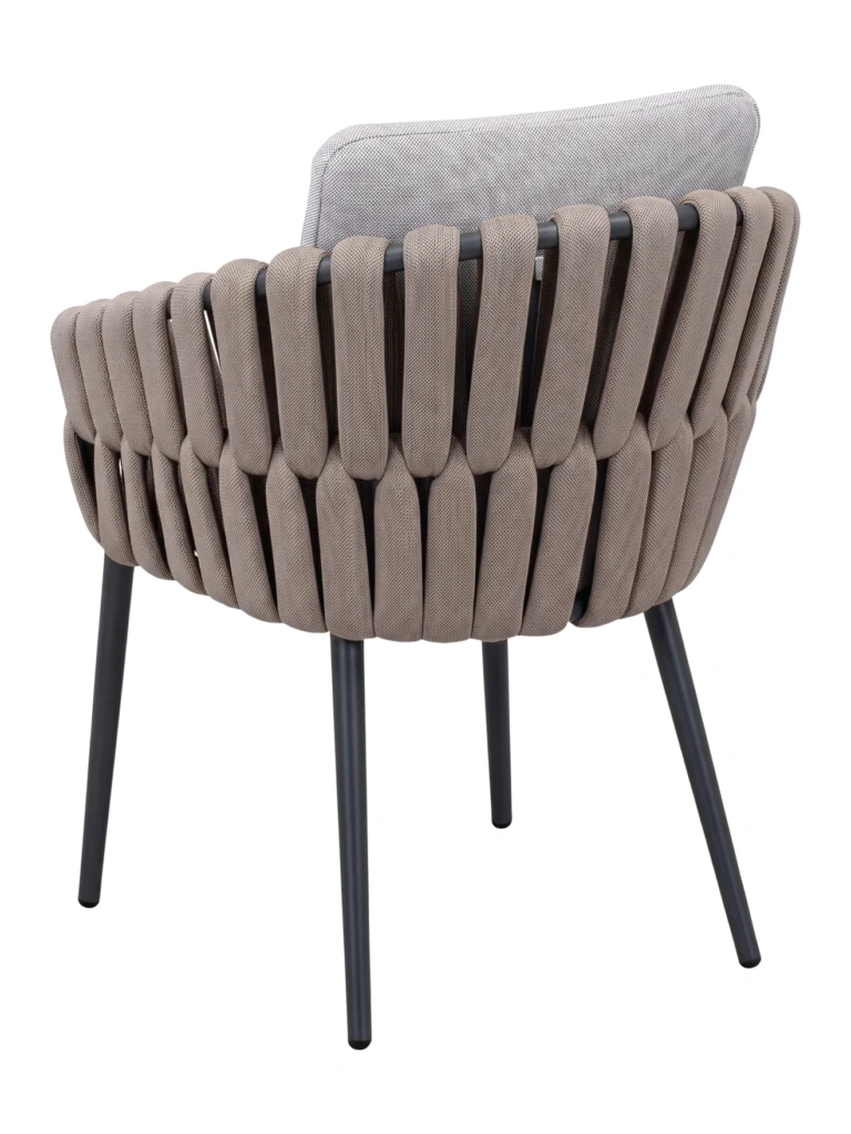 Capri A armchair with anthracite powder-coated frame and taupe woven strap, back view