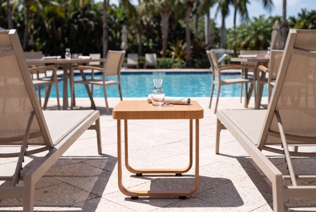 Palm Beach End Table – Teak Look Aluminum setting