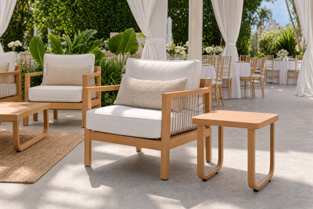 Palm Beach End Table – Teak Look Aluminum setting