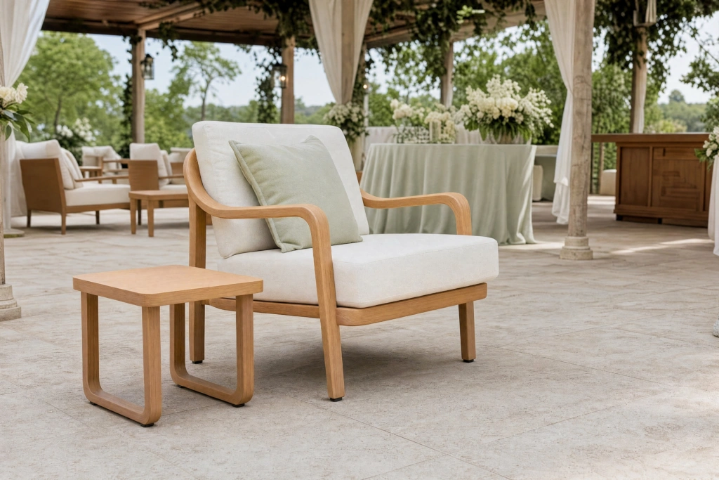 Palm Beach End Table – Teak Look Aluminum setting