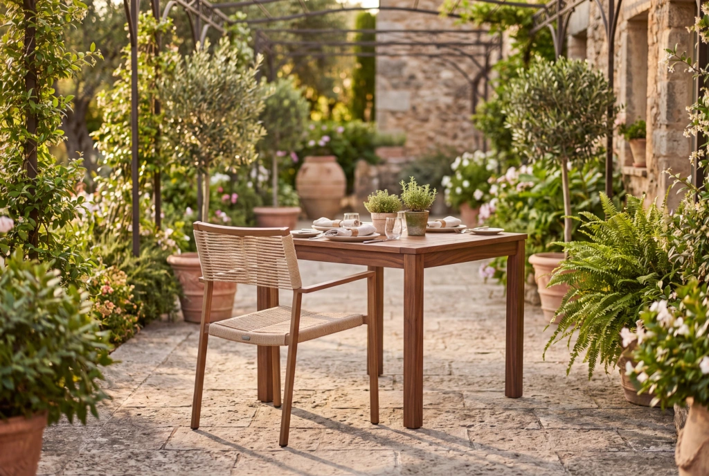 String S Dining Chair Wood Look Aluminum setting
