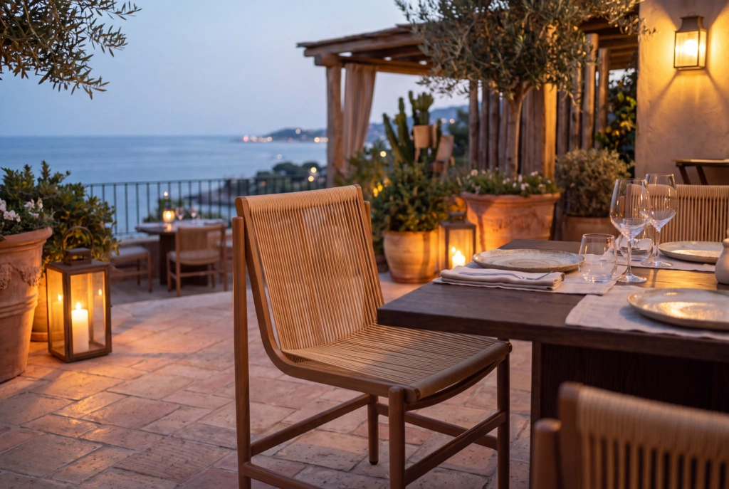 String S Dining Chair Wood Look Aluminum setting