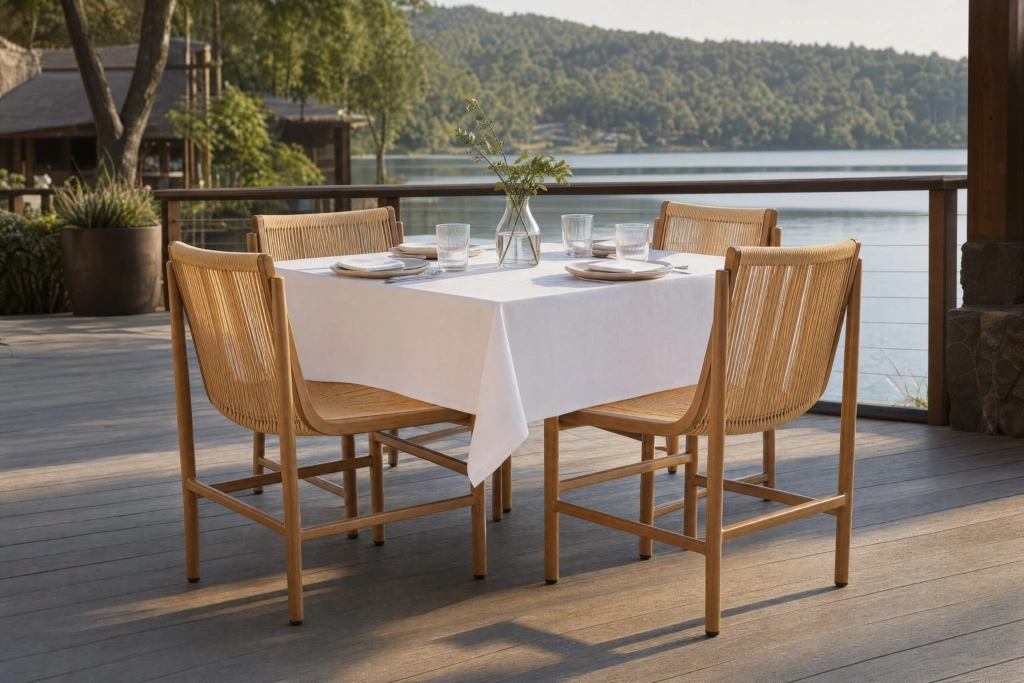 String S Dining Chair Wood Look Aluminum setting