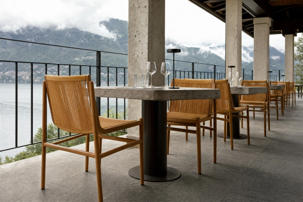String S Dining Chair Wood Look Aluminum setting