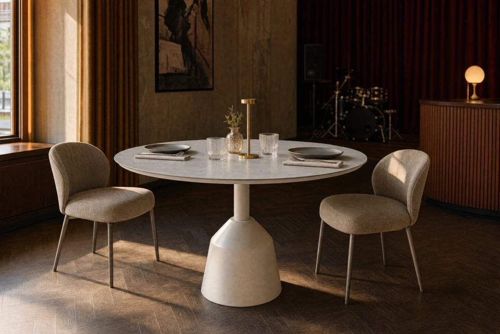 Balance Dining Table C 47”RD – CER setting