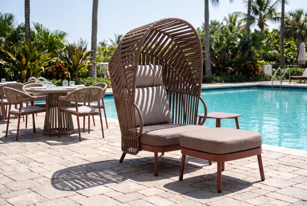Jumbo High Back Lounge Armchair with Strap + Canopy setting