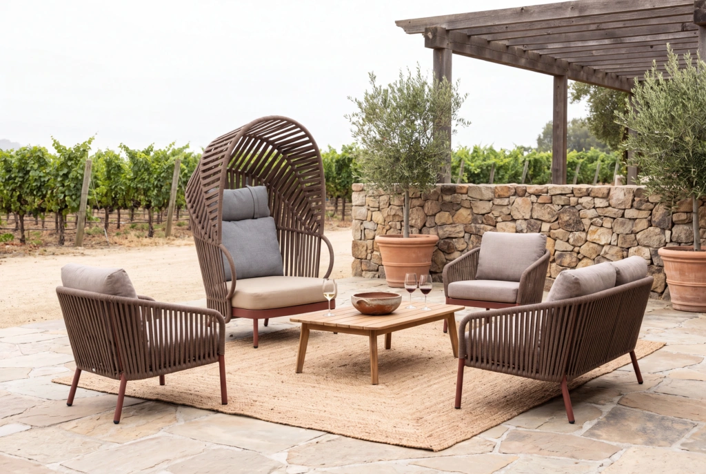 Jumbo High Back Lounge Armchair with Strap + Canopy setting