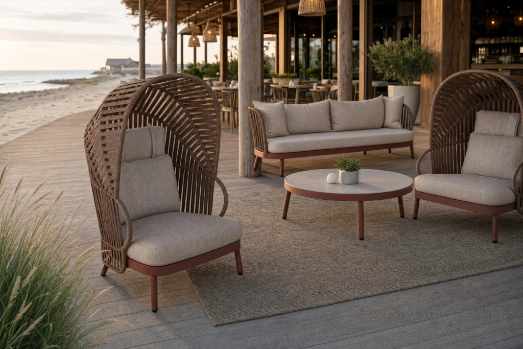 Jumbo High Back Lounge Armchair with Strap + Canopy setting
