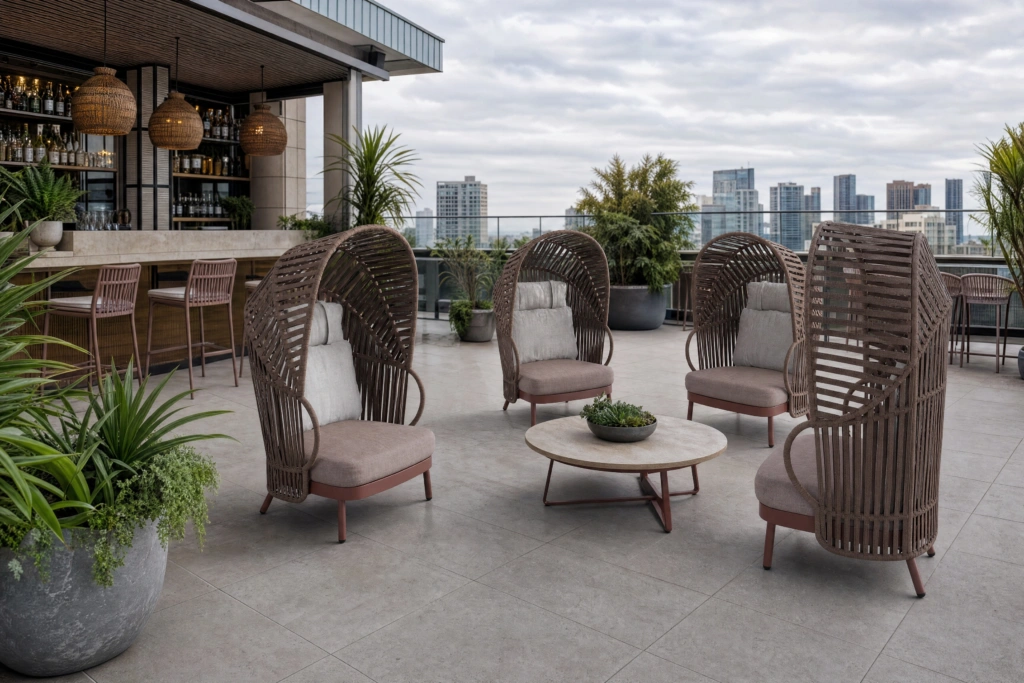 Jumbo High Back Lounge Armchair with Strap + Canopy setting