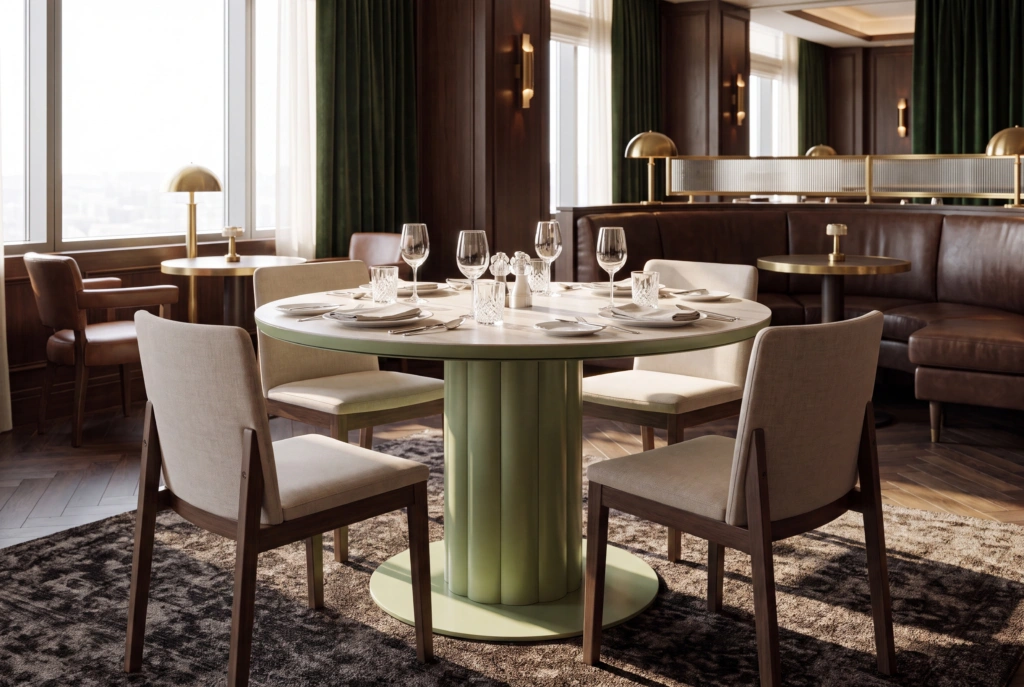 Lotus Dining Table C 55”RD – CER setting