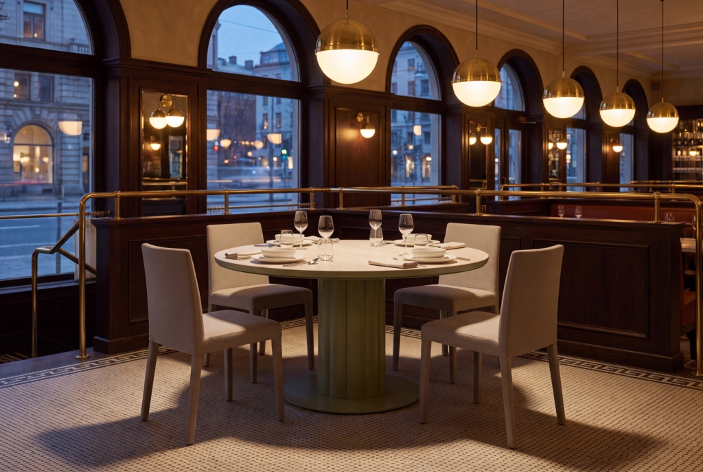 Lotus Dining Table C 55”RD – CER setting