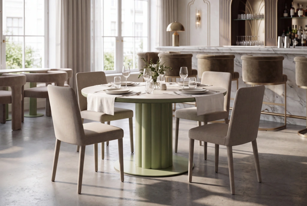 Lotus Dining Table C 55”RD – CER setting