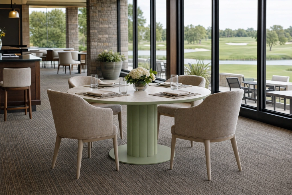 Lotus Dining Table C 55”RD – CER setting