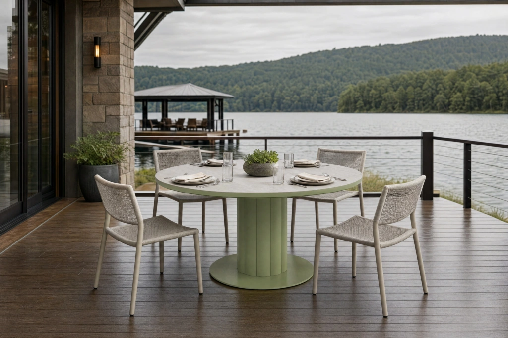 Lotus Dining Table C 55”RD – CER setting