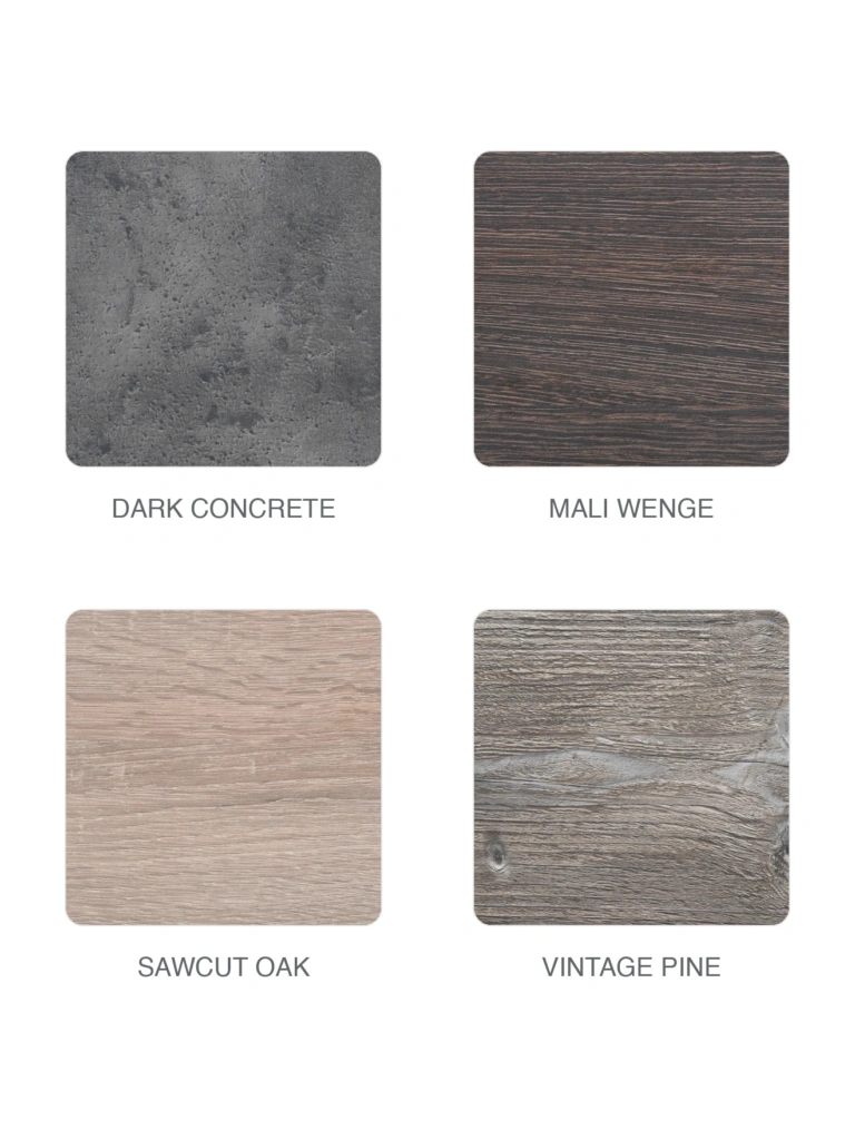 Elements Tops finishes: Dark Concrete, Mali Wenge, Sawcut Oak, Vintage Pine