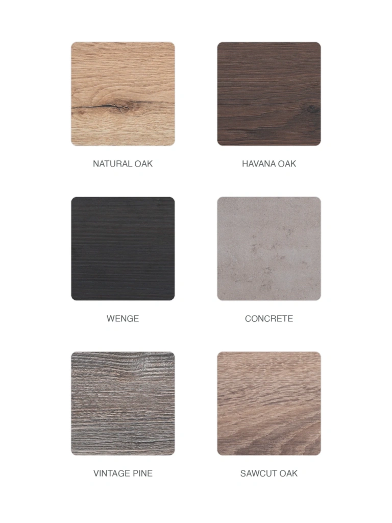 Marco Tops finishes: Natural Oak, Havana Oak, Wenge, Concrete, Vintage Pine, Sawcut Oak
