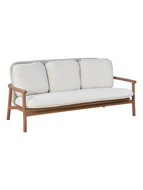 Lille 3-Seat Sofa Wicker - synthetic rattan back, teak-look frame, front view