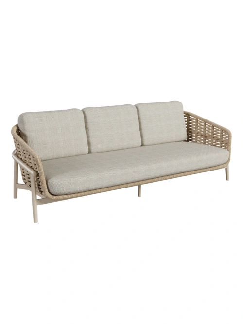 Tahiti 3-Seat Sofa - sand frame and rope, front view