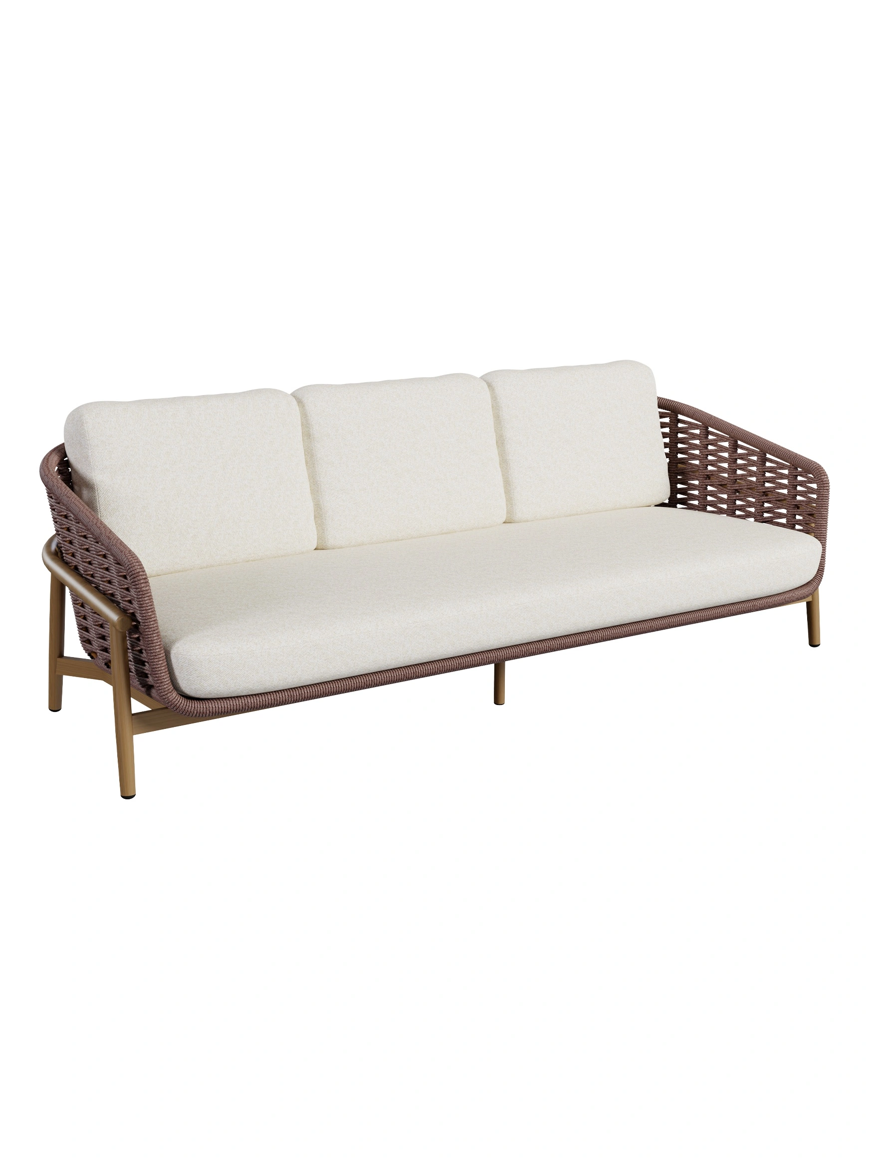 Tahiti 3-Seat Sofa Tahiti 3-Seat Sofa - gold frame with brown rope, front view