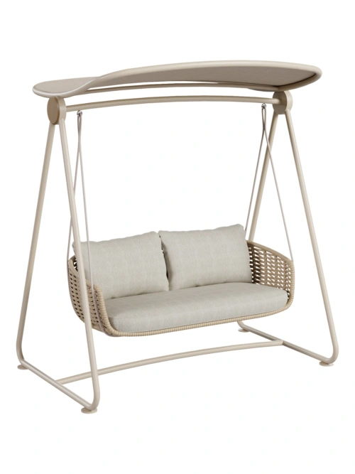 Tahiti Double Swing - sand frame and rope with shade canopy, front view