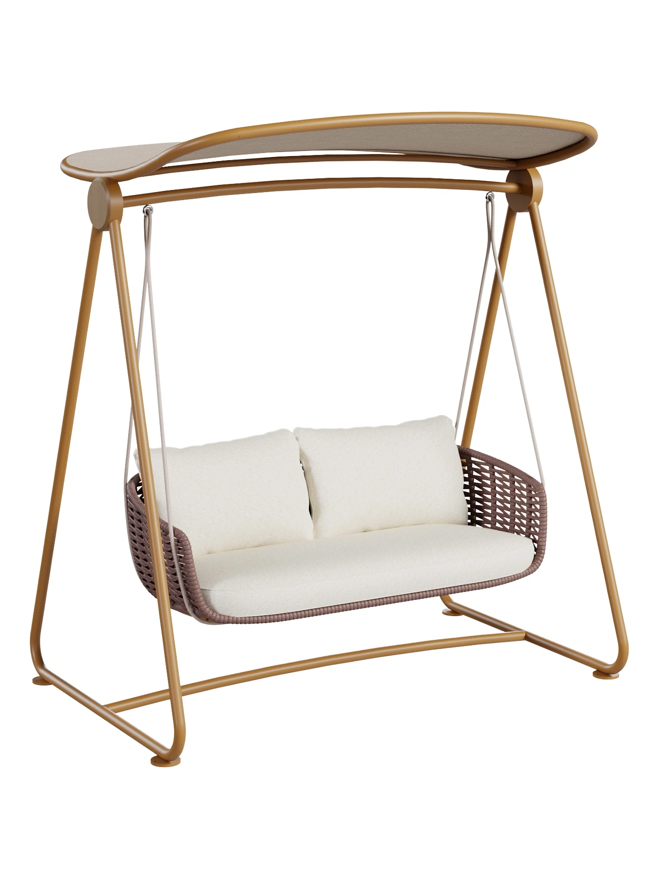 Tahiti Double Swing Tahiti Double Swing - gold frame with brown rope and shade canopy, front view