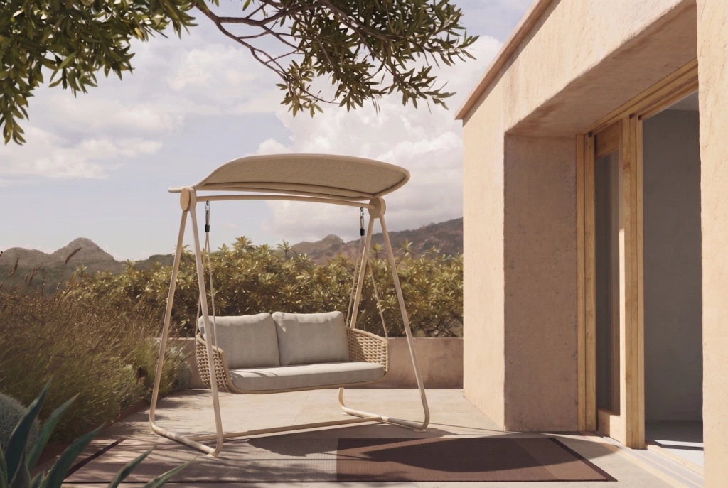 Tahiti Double Swing on a terrace beside a stone house under an olive tree
